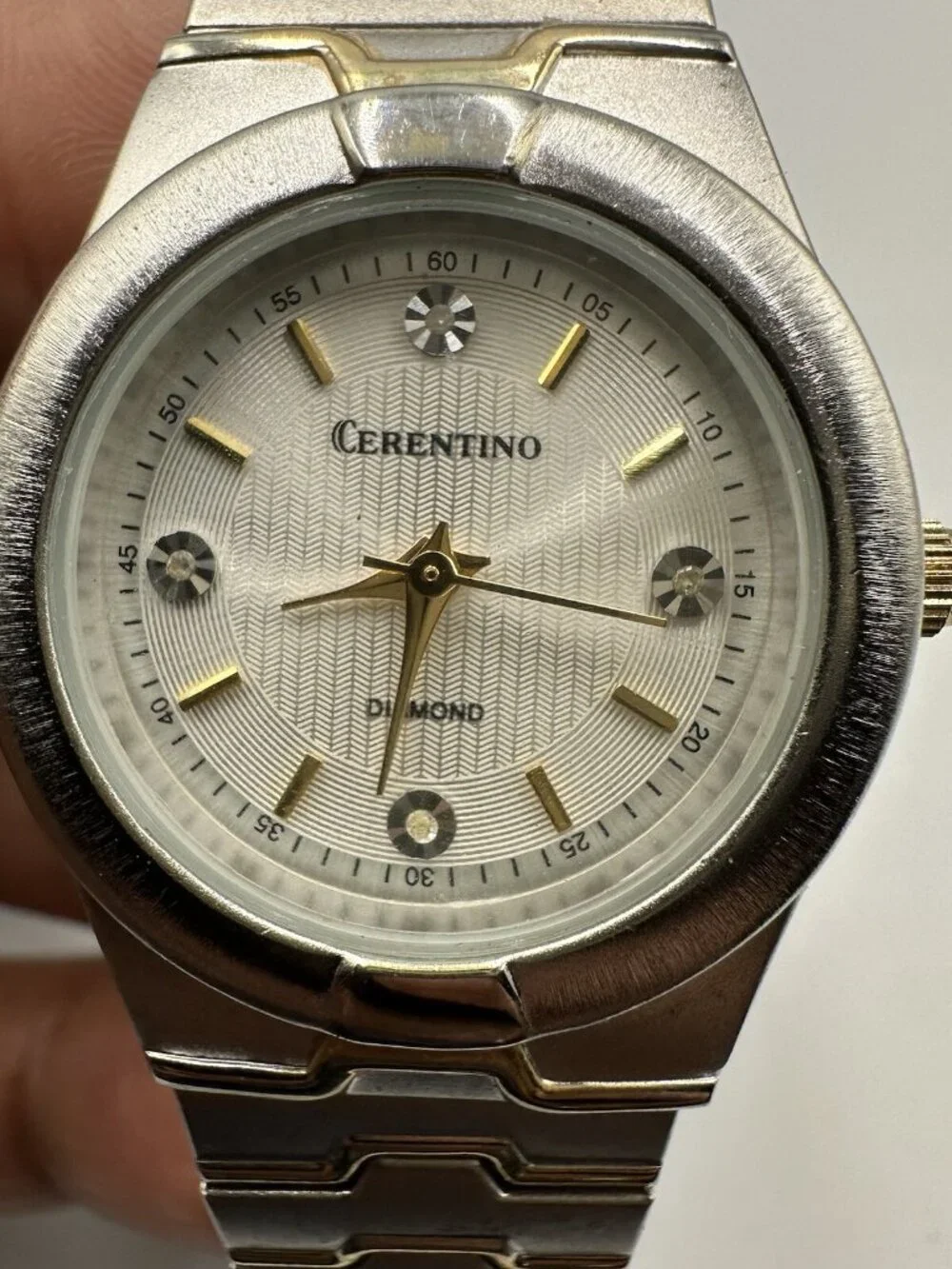 3/$30 Cerentino Mens Watch Silver Gold Two Tone Diamond Accent Stretch